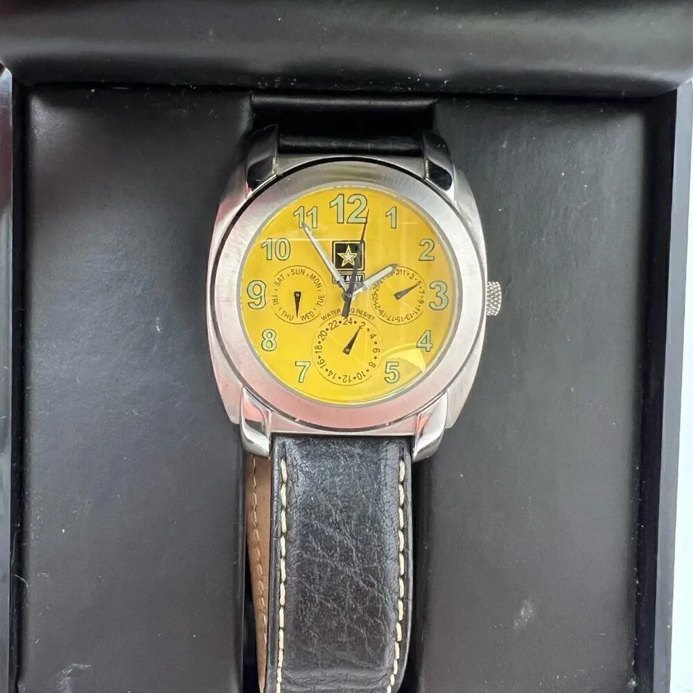 U.S. Army Watch Leather Stainless Steel Water Resistant US/1024 6P29 Hard Case